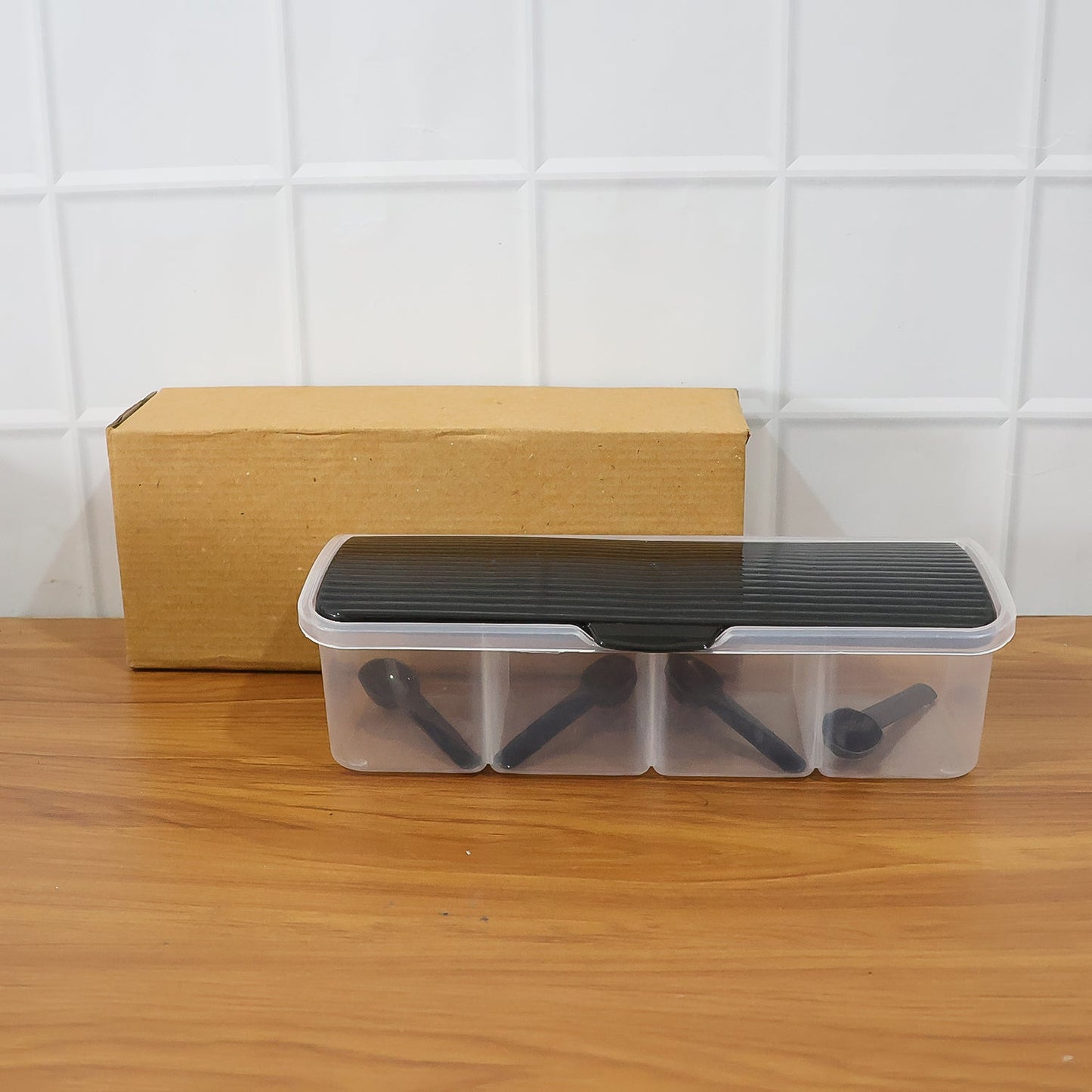 Kitchen Multipurpose Air-tight 4 Sections Storage Containers / Masala Box (1 Set)