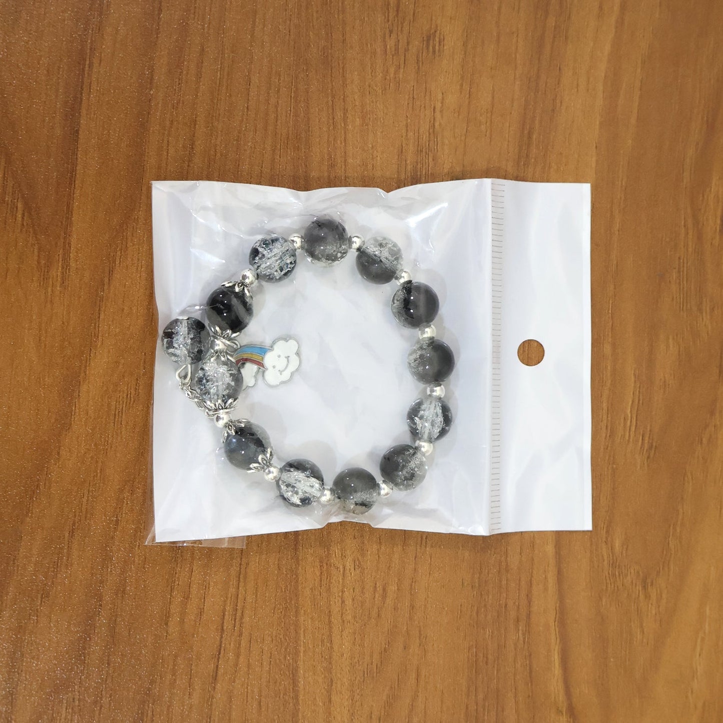 Elegant Black & Crystal Beaded Charm Bracelet