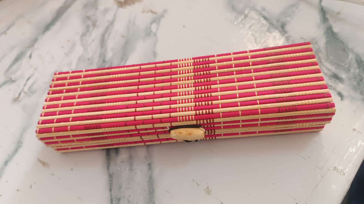 Multi-Purpose Handcrafted Bamboo Mat Style Pen Pencil & Makeup Box (1 Pc)