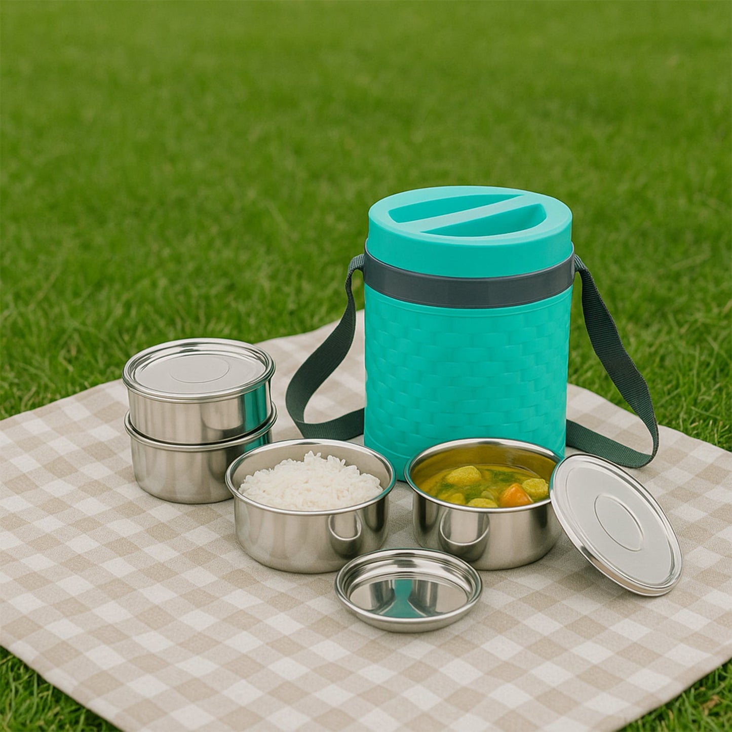 Double Wall Insulated Tiffin with Handle (1 Pc): Stackable, Hot Food Container