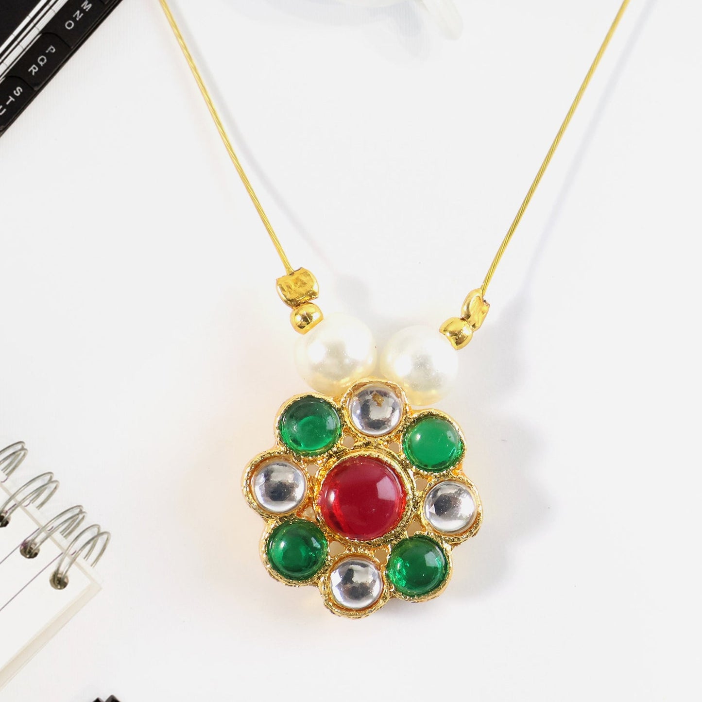 Elegant Traditional Multicolor Stone & Pearl Pendant Chain (1 Pc)