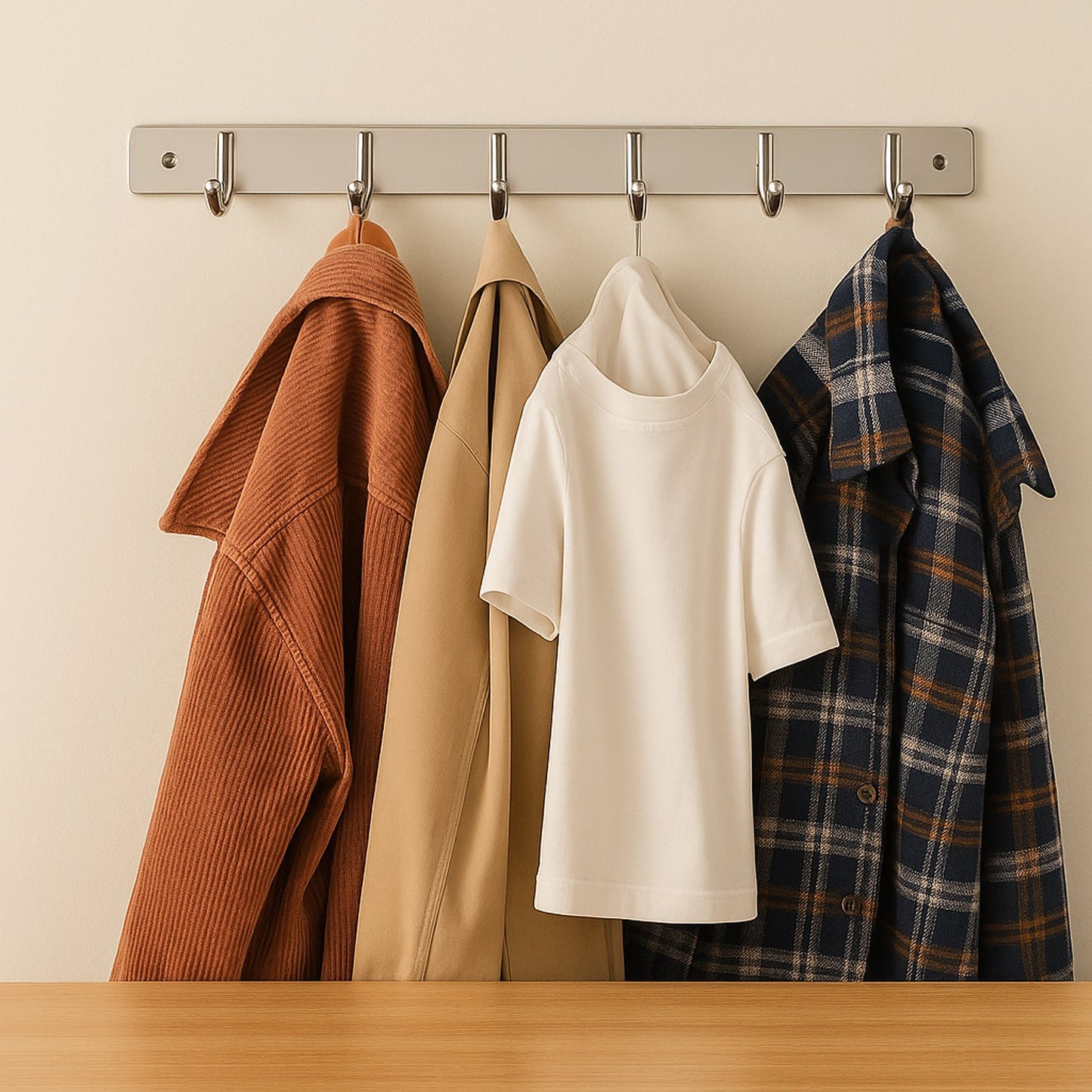 Stainless Steel Wall Mounted Coat 6 Hook Rack (32x3 / 1Pc)