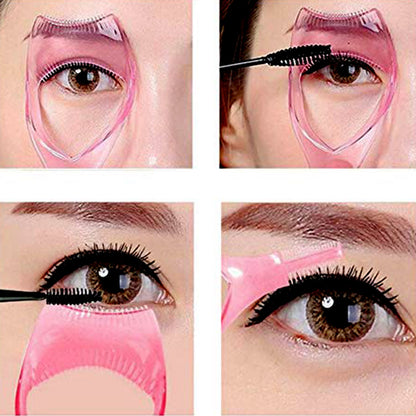 3-in-1 Plastic Eyelash Tool: Mascara Guide, Brush & Curler (1 Pc)