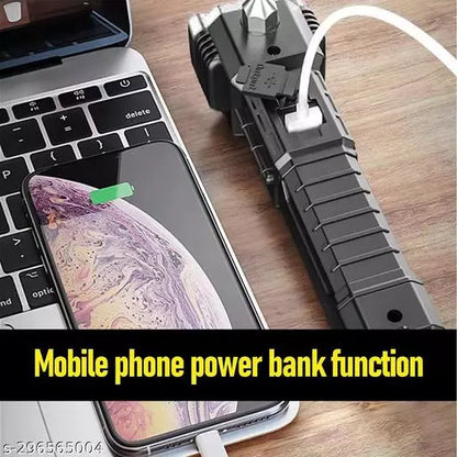 Portable 3W Rechargeable LED Torch with Long Beam, Hammer & Glass Cutter