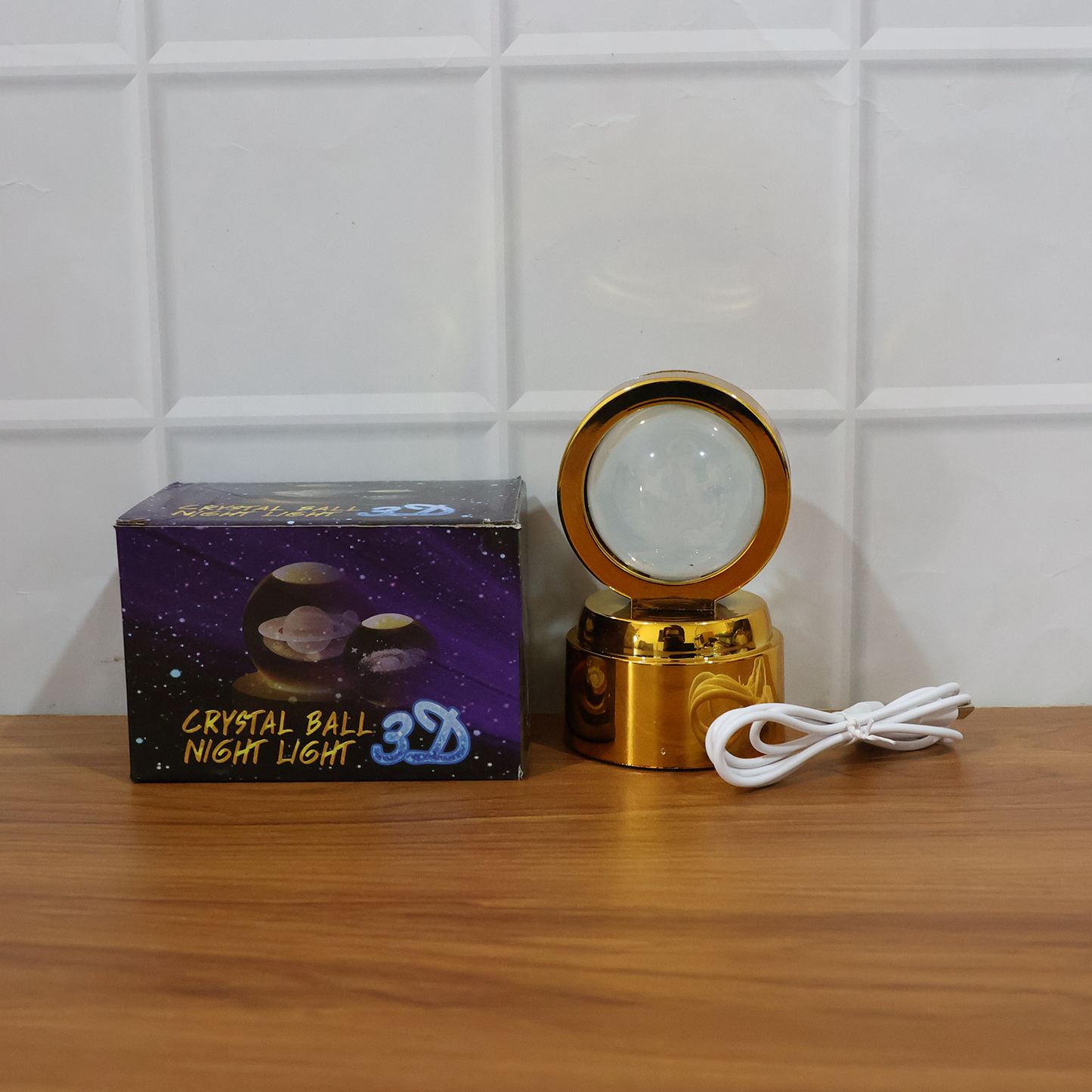 Ganpati Bapa 3D Crystal Ball Night Light with LED Illumination (1 Pc)