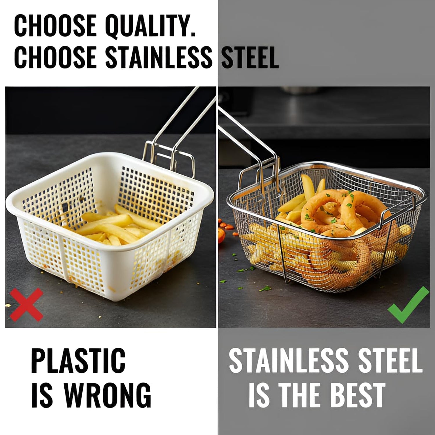 Long handle frying basket