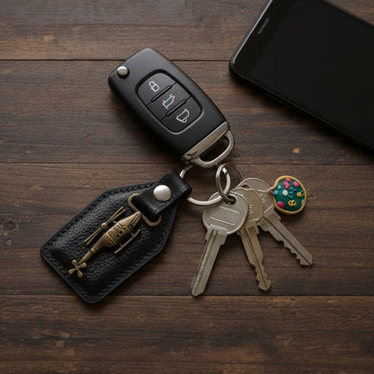 Premium Leather Finish Metal Sword Emblem Keychain (1 Pc)