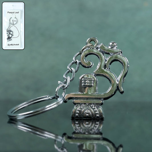 Om with Shivling Metal Keychain (1 Pc)